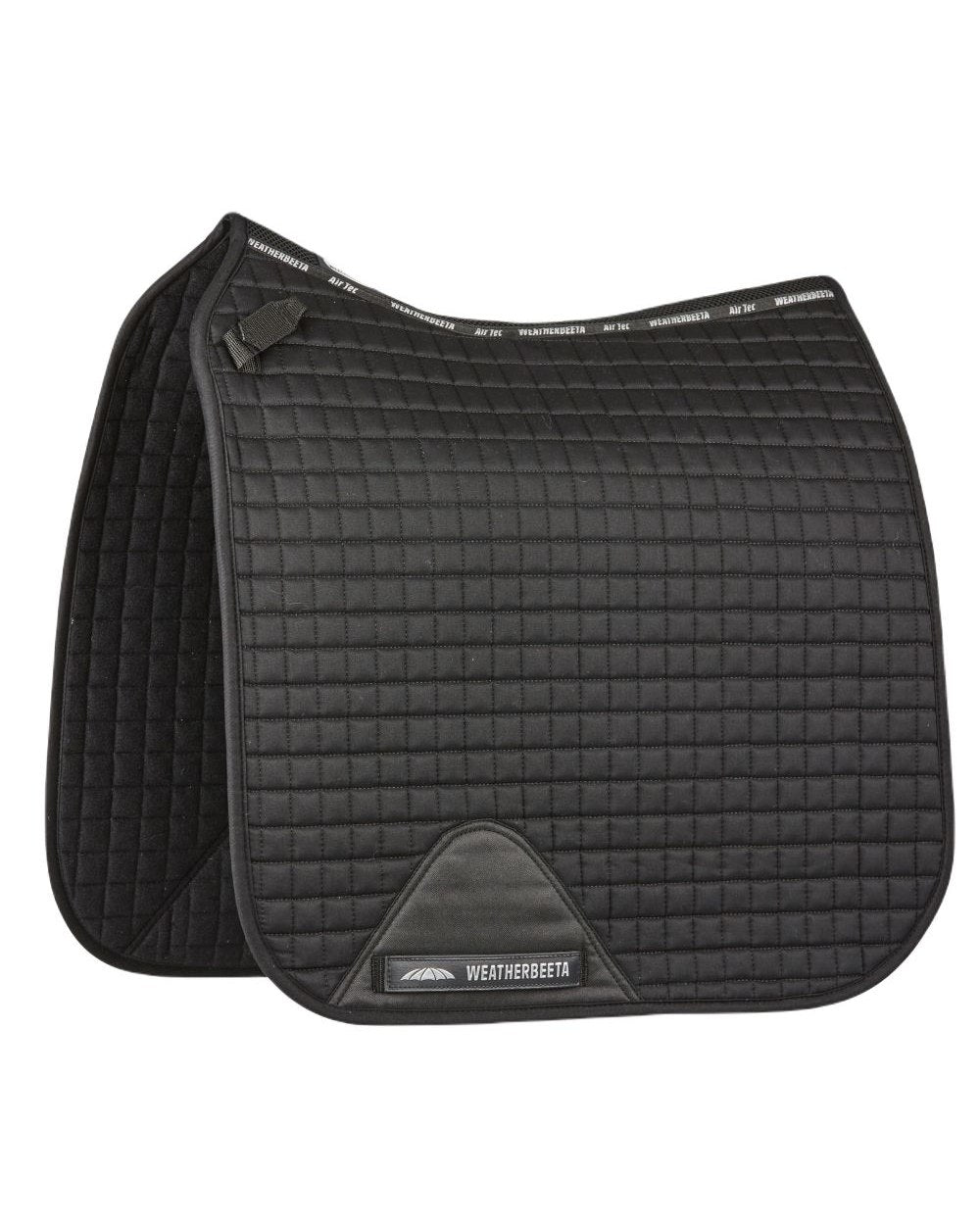 Black coloured WeatherBeeta Prime Dressage Saddle Pad on white background 