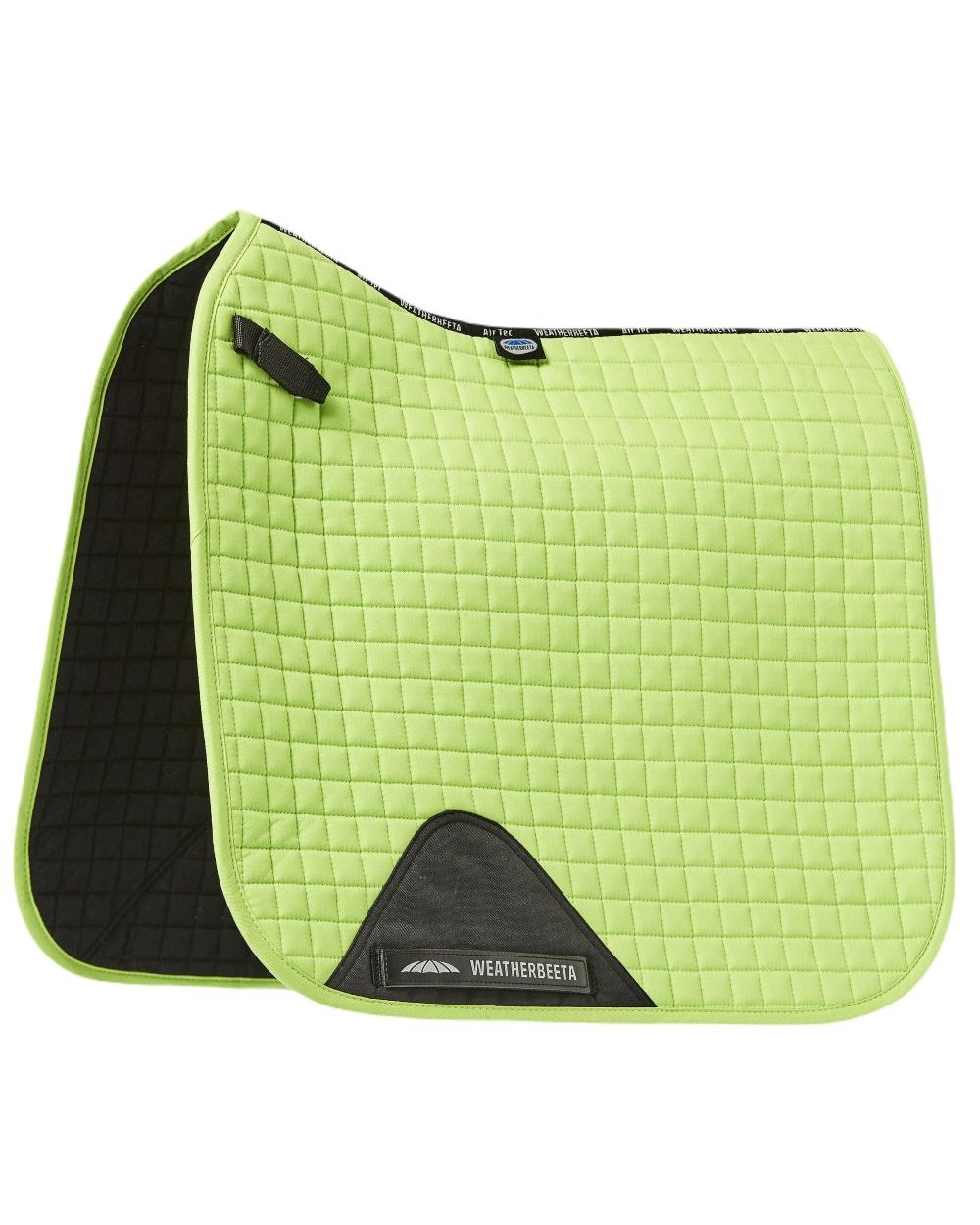 Lime Green coloured WeatherBeeta Prime Dressage Saddle Pad on white background 