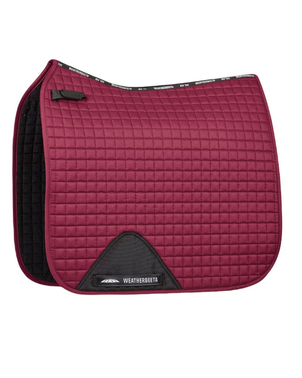 Maroon coloured WeatherBeeta Prime Dressage Saddle Pad on white background 