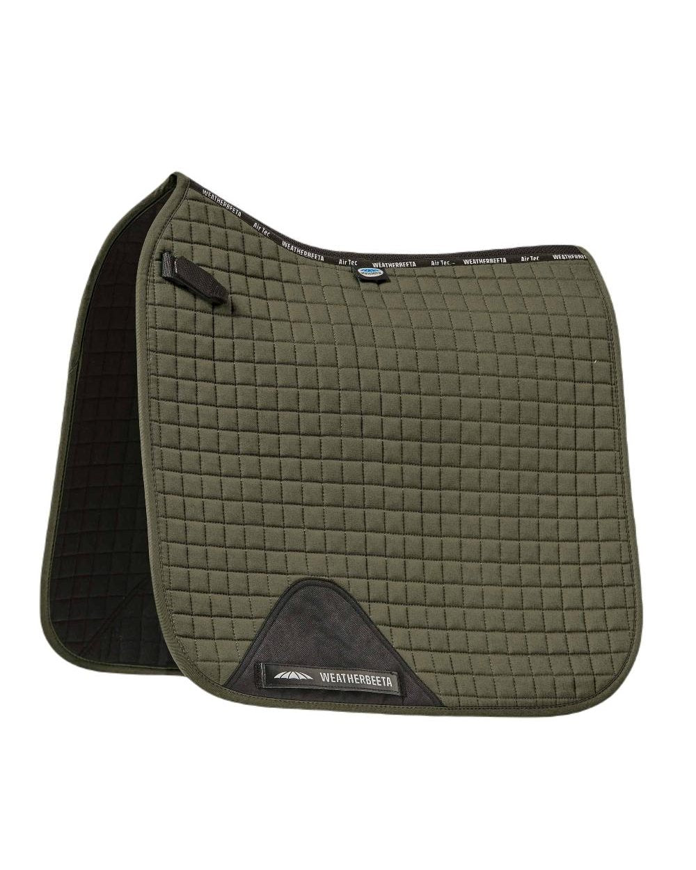 Olive coloured WeatherBeeta Prime Dressage Saddle Pad on white background 