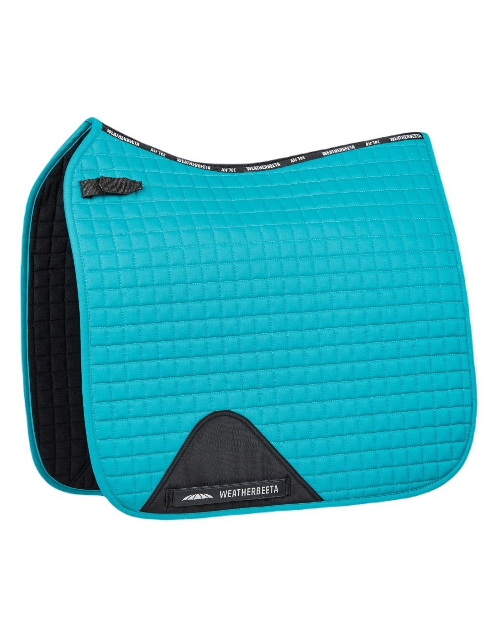 Turquoise coloured WeatherBeeta Prime Dressage Saddle Pad on white background 