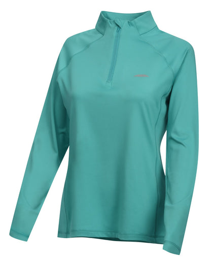 Turquoise coloured WeatherBeeta Prime Long Sleeve Top on white background 