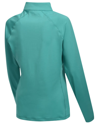 Turquoise coloured WeatherBeeta Prime Long Sleeve Top on white background 