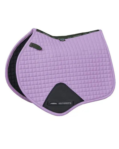 Mauve coloured WeatherBeeta Prime Jump Shaped Saddle Pad on white background 