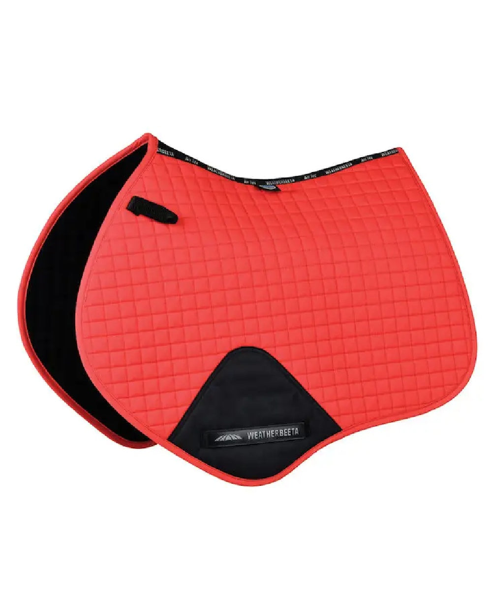 Bittersweet Red coloured WeatherBeeta Prime Jump Shaped Saddle Pad on white background 