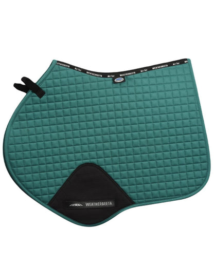 Green coloured WeatherBeeta Prime Jump Shaped Saddle Pad on white background 