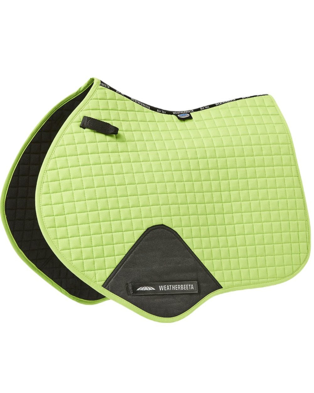 Lime Green coloured WeatherBeeta Prime Jump Shaped Saddle Pad on white background 