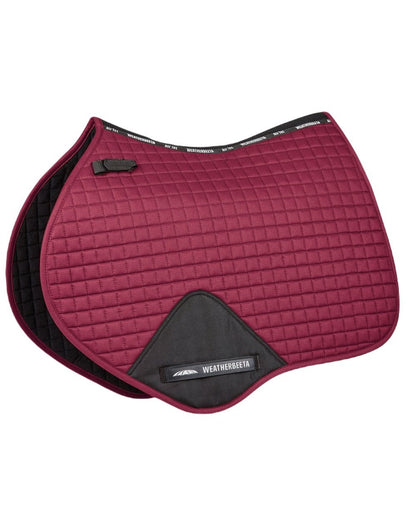 Maroon coloured WeatherBeeta Prime Jump Shaped Saddle Pad on white background 