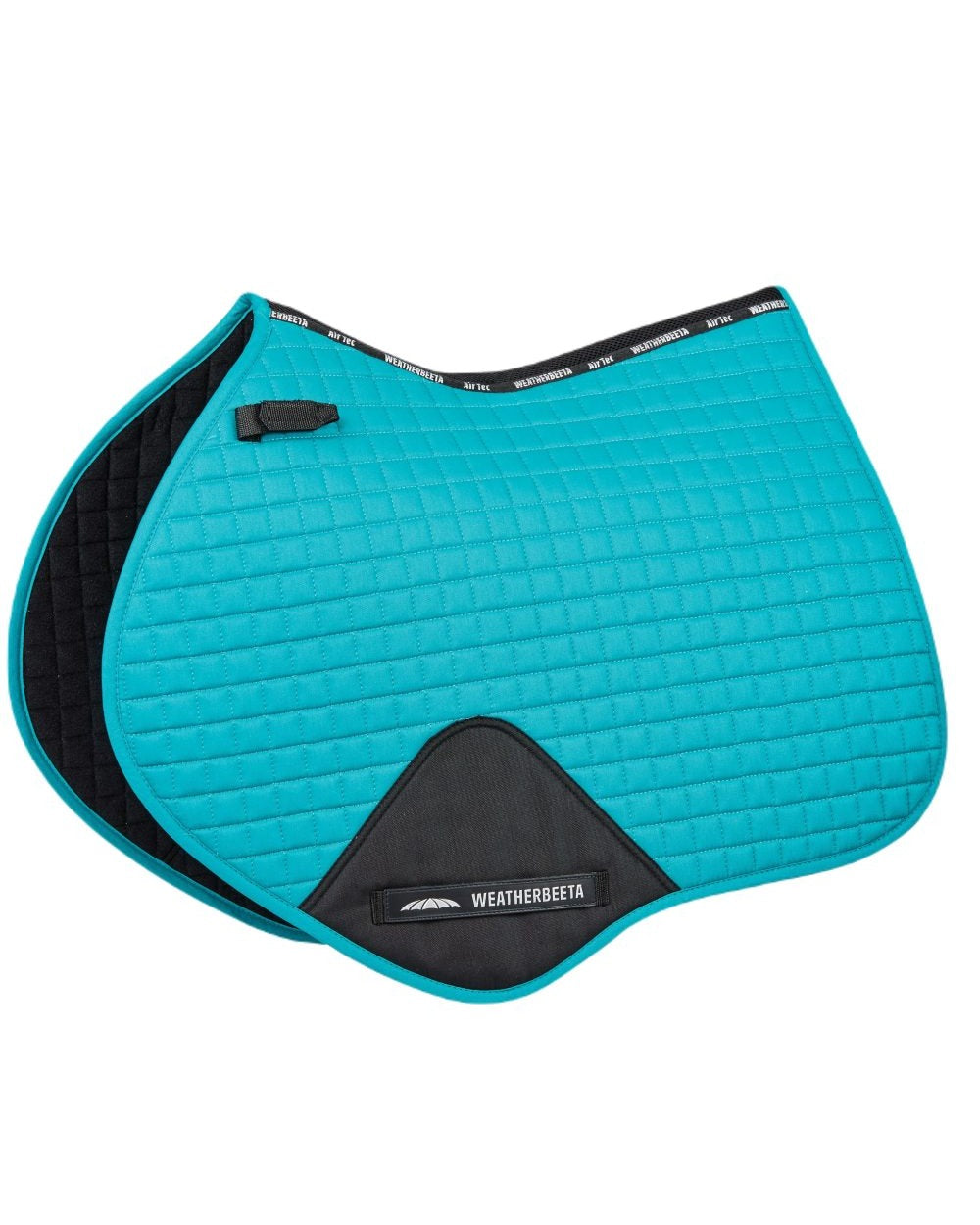 Turquoise coloured WeatherBeeta Prime Jump Shaped Saddle Pad on white background 