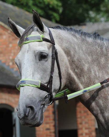 Yellow coloured WeatherBeeta Reflective Bridle Kit 4 Pieces on blurry background 