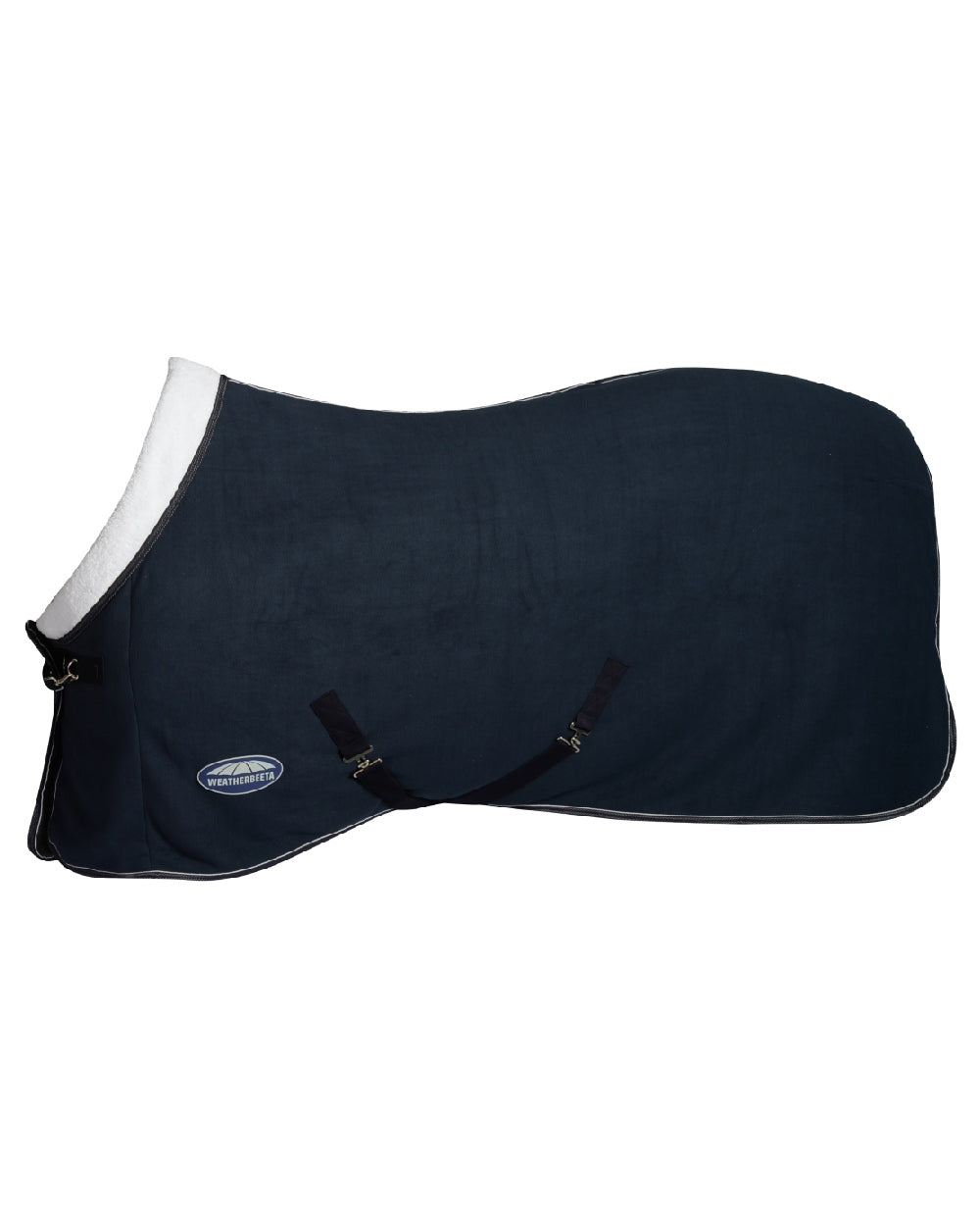 Dark Blue White coloured WeatherBeeta Sherpa Fleece Cooler Standard Neck on white background 