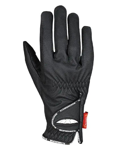 Black coloured WeatherBeeta Therapy-Tec Riding Gloves on white background 