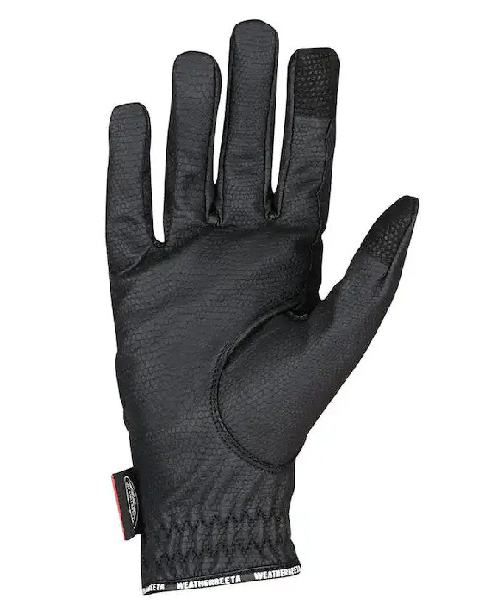 Black coloured WeatherBeeta Therapy-Tec Riding Gloves on white background 