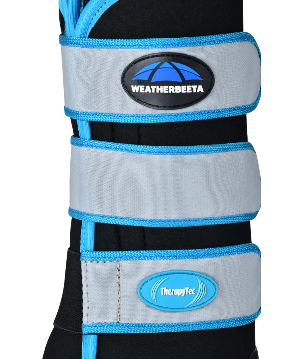 Black Blue Coloured WeatherBeeta Therapy-Tec Stable Boot Wraps on white background 