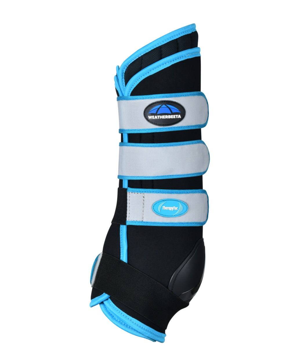 Black Blue Coloured WeatherBeeta Therapy-Tec Stable Boot Wraps on white background 