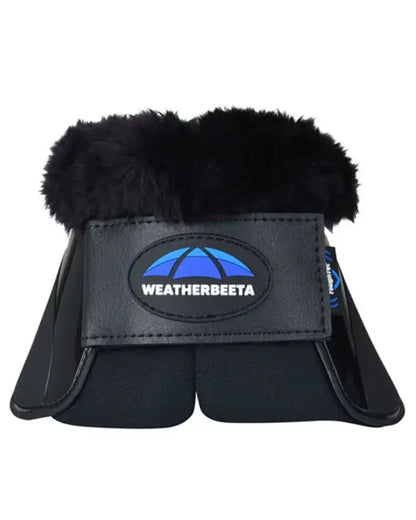Black Coloured WeatherBeeta Tough-Tec Impact Fleece Trim Bell Boots on white background 