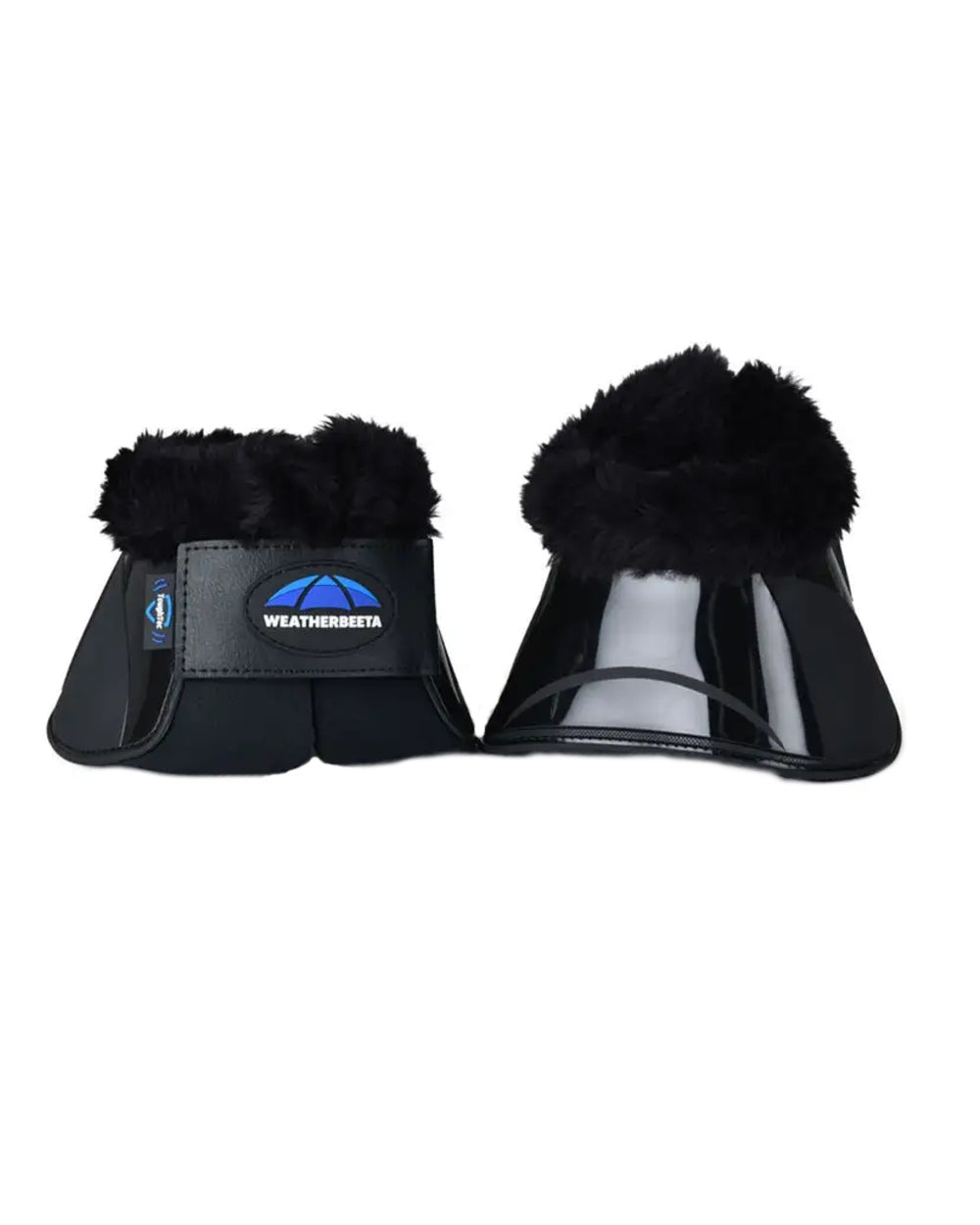 Black Coloured WeatherBeeta Tough-Tec Impact Fleece Trim Bell Boots on white background 