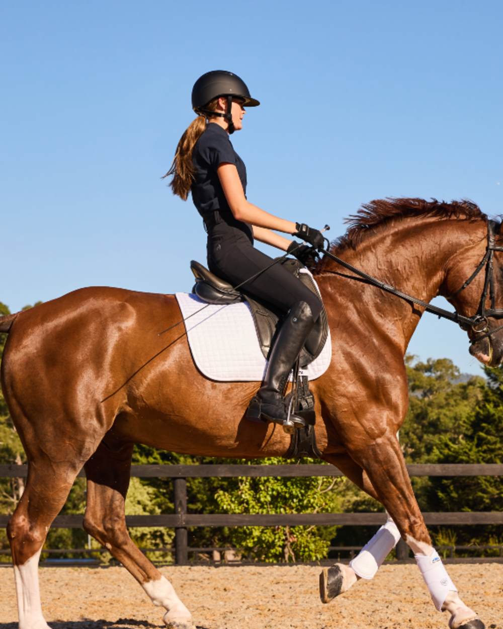 White Coloured WeatherBeeta Tough-Tec Prime Brushing Boots on horse background 
