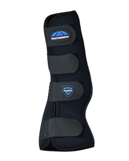 Black Blue Coloured WeatherBeeta Tough-Tec Turnout Boots on white background 