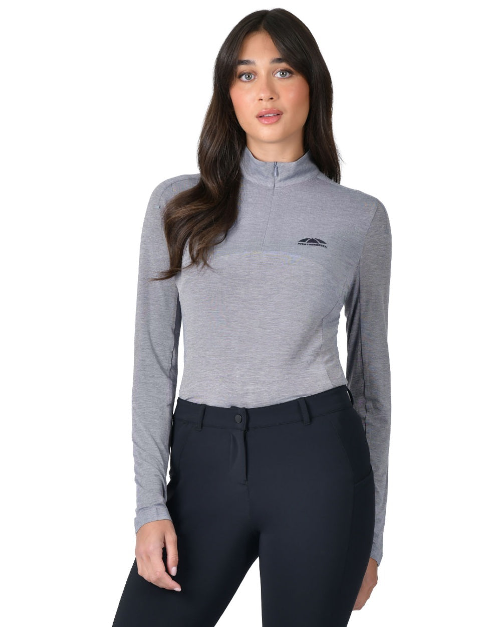 Navy coloured WeatherBeeta Womens 37.5 Lightweight Performance Long Sleeve Quarter Zip Top on white background 
