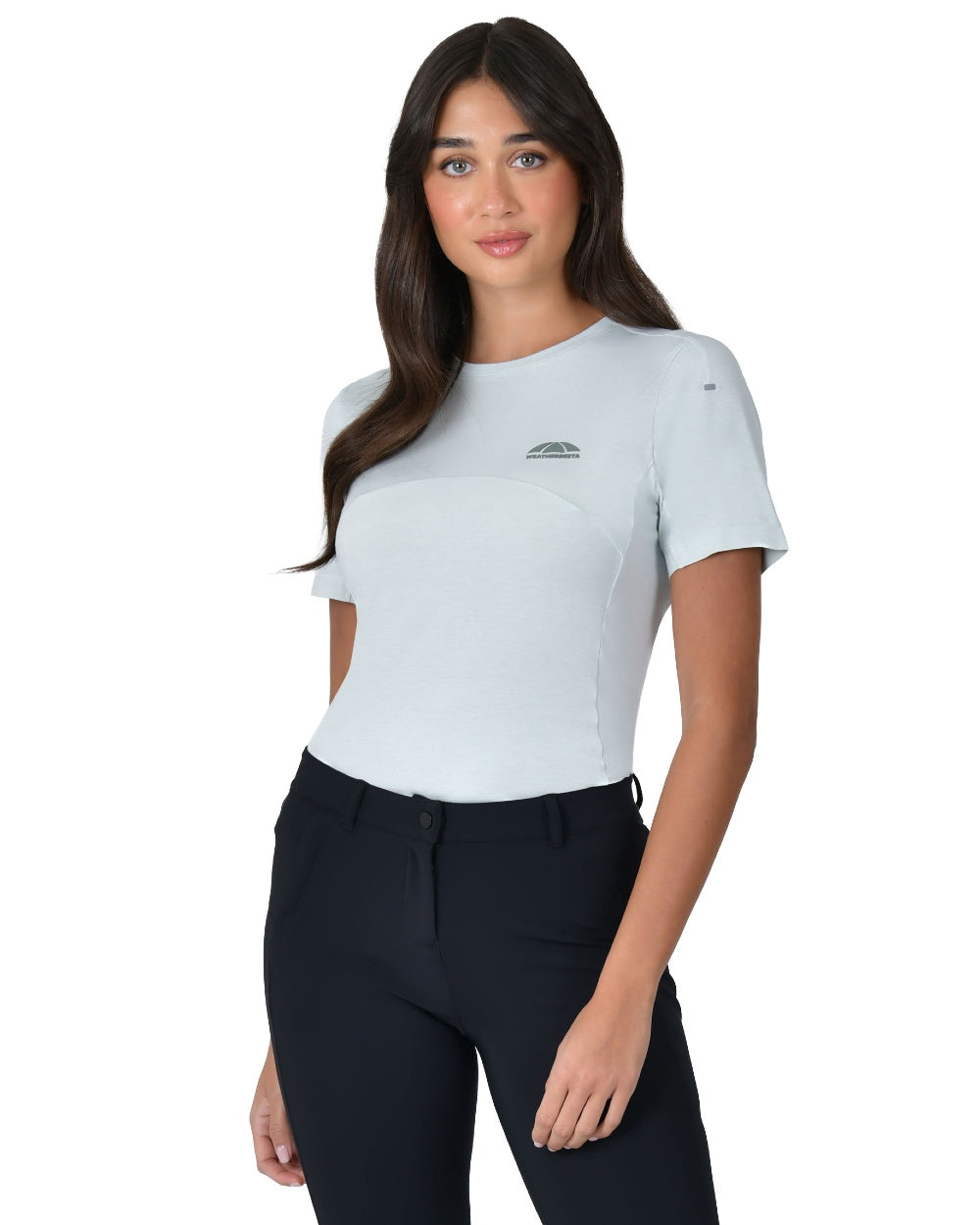 Soft Sage coloured WeatherBeeta Womens 37.5 Lightweight Performance Short Sleeve Top on white background 