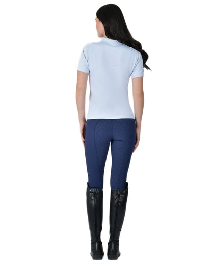 Mist Blue coloured WeatherBeeta Womens 37.5 Short Sleeve Performance Polo T-Shirt on white background 