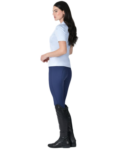 Mist Blue coloured WeatherBeeta Womens 37.5 Short Sleeve Performance Polo T-Shirt on white background 