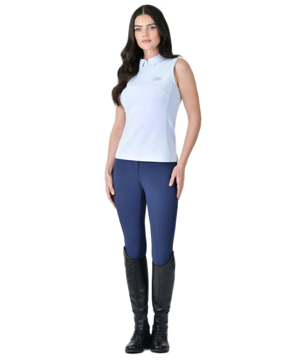 Mist Blue coloured WeatherBeeta Womens 37.5 Sleeveless Performance Polo T-Shirt on white background 