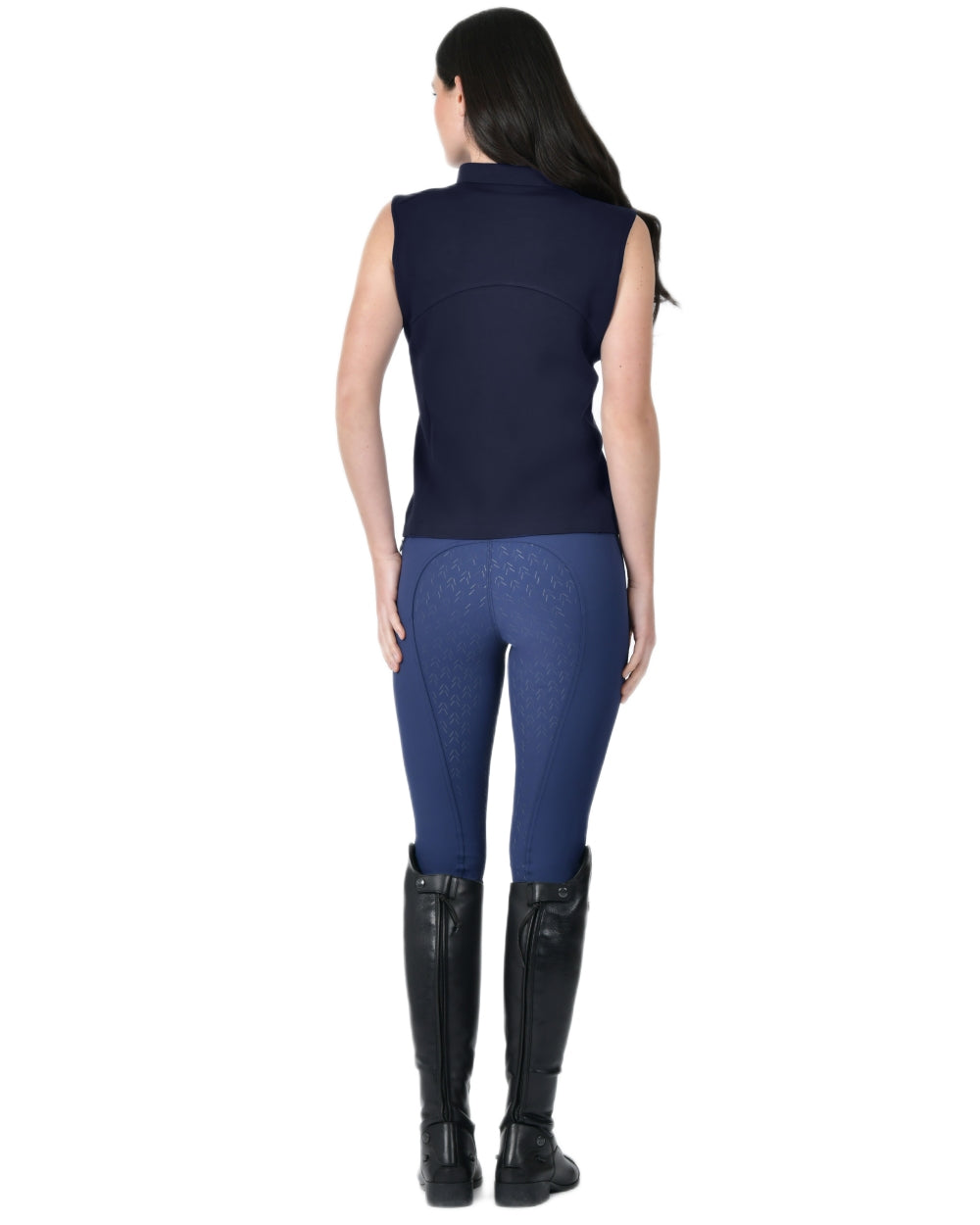 Navy coloured WeatherBeeta Womens 37.5 Sleeveless Performance Polo T-Shirt on white background 