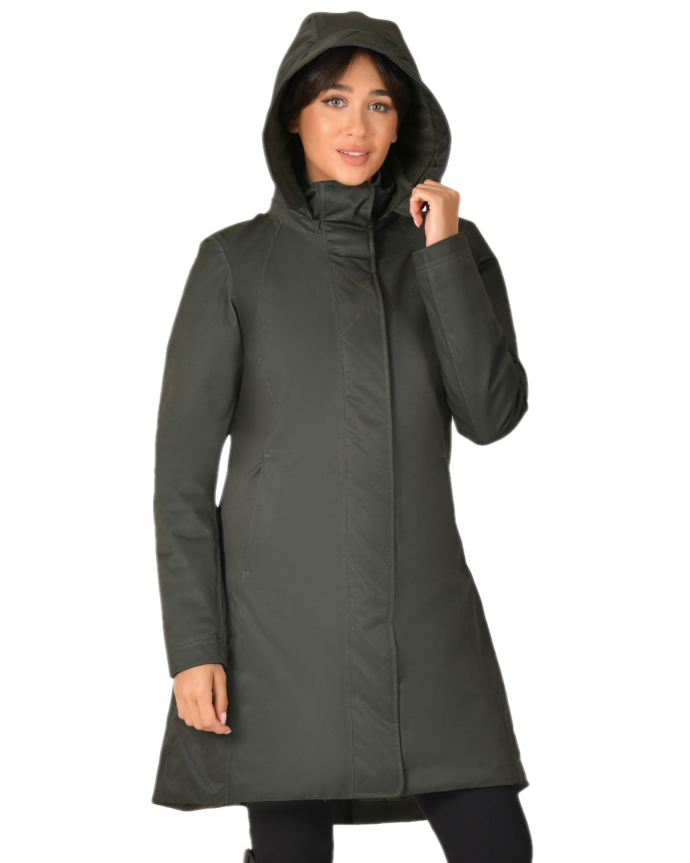 Midnight Green Coloured WeatherBeeta Womens All Purpose Waterproof Longline Equestrian Jacket on white background 