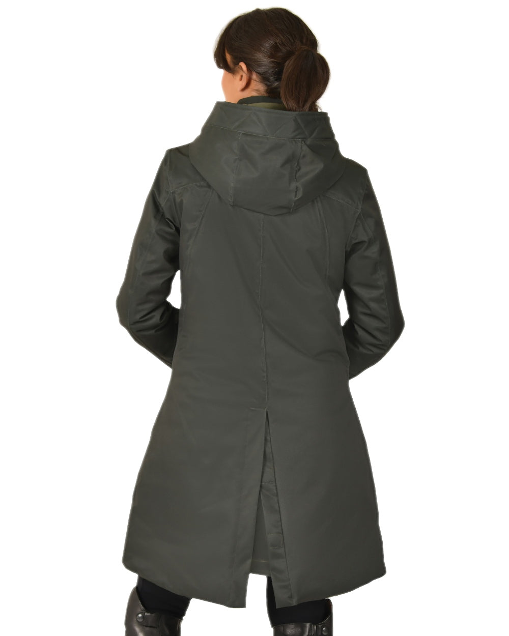 Midnight Green Coloured WeatherBeeta Womens All Purpose Waterproof Longline Equestrian Jacket on white background 