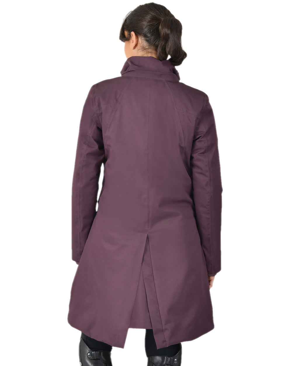 Mulberry Coloured WeatherBeeta Womens All Purpose Waterproof Longline Equestrian Jacket on white background 