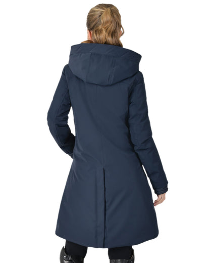 Navy Coloured WeatherBeeta Womens All Purpose Waterproof Longline Equestrian Jacket on white background 