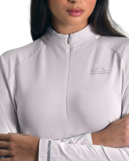 Lavender Mist coloured WeatherBeeta Womens Bamboo Long Sleeve Performance Base Layer on white background 