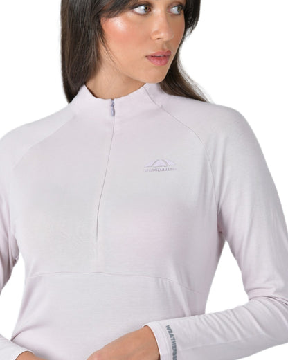 Lavender Mist coloured WeatherBeeta Womens Bamboo Long Sleeve Performance Base Layer on white background 