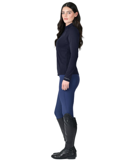 Navy coloured WeatherBeeta Womens Bamboo Long Sleeve Performance Base Layer on white background 