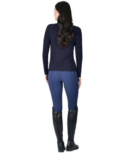 Navy coloured WeatherBeeta Womens Bamboo Long Sleeve Performance Base Layer on white background 