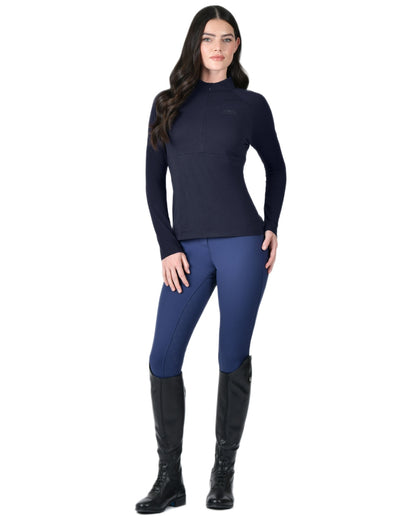 Navy coloured WeatherBeeta Womens Bamboo Long Sleeve Performance Base Layer on white background 
