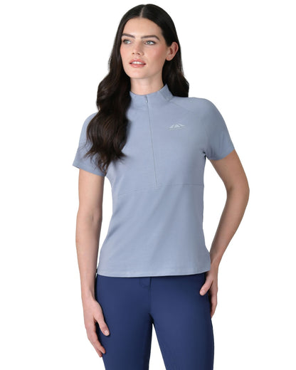Bluestone coloured WeatherBeeta Womens Bamboo Short Sleeve Performance Base Layer on white background 