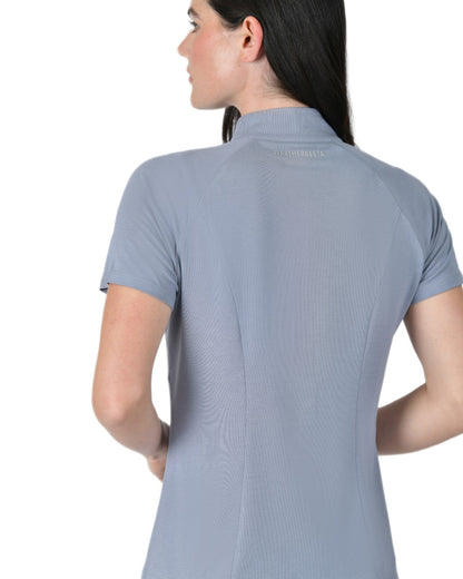 Bluestone coloured WeatherBeeta Womens Bamboo Short Sleeve Performance Base Layer on white background 