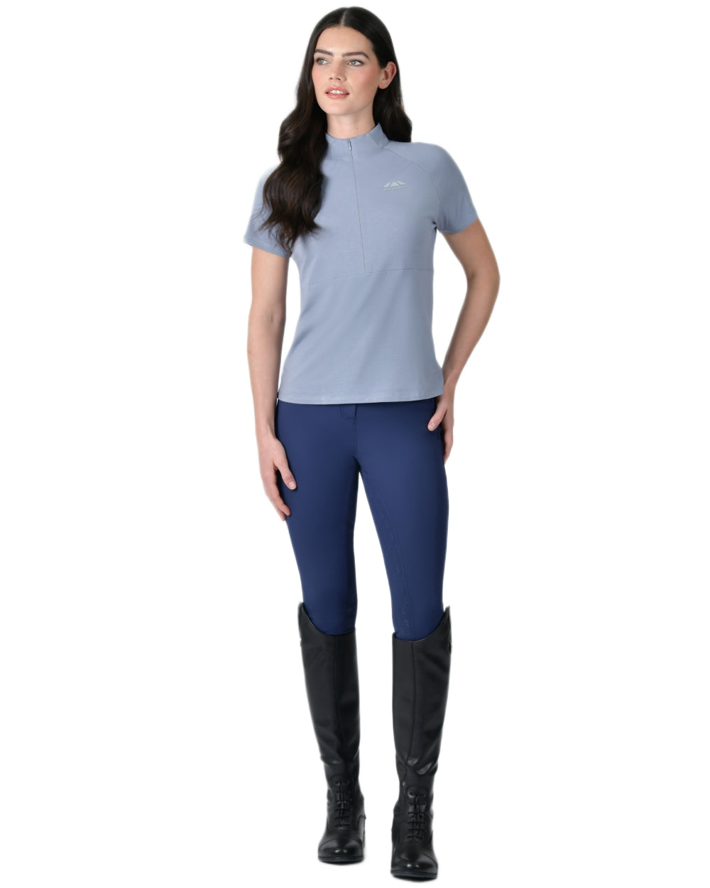 Bluestone coloured WeatherBeeta Womens Bamboo Short Sleeve Performance Base Layer on white background 