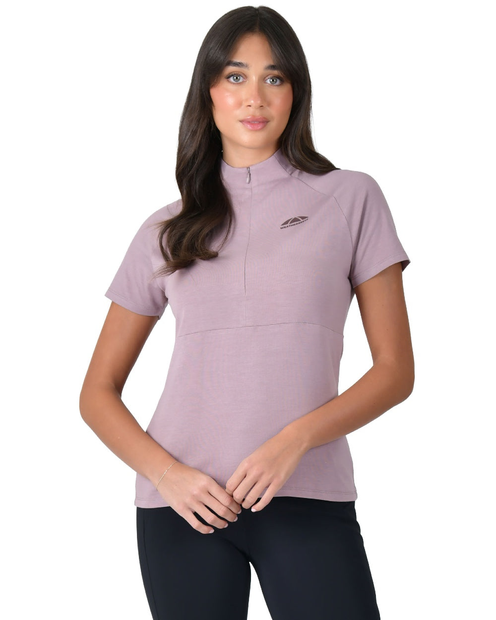Burnished Lilac coloured WeatherBeeta Womens Bamboo Short Sleeve Performance Base Layer on white background 