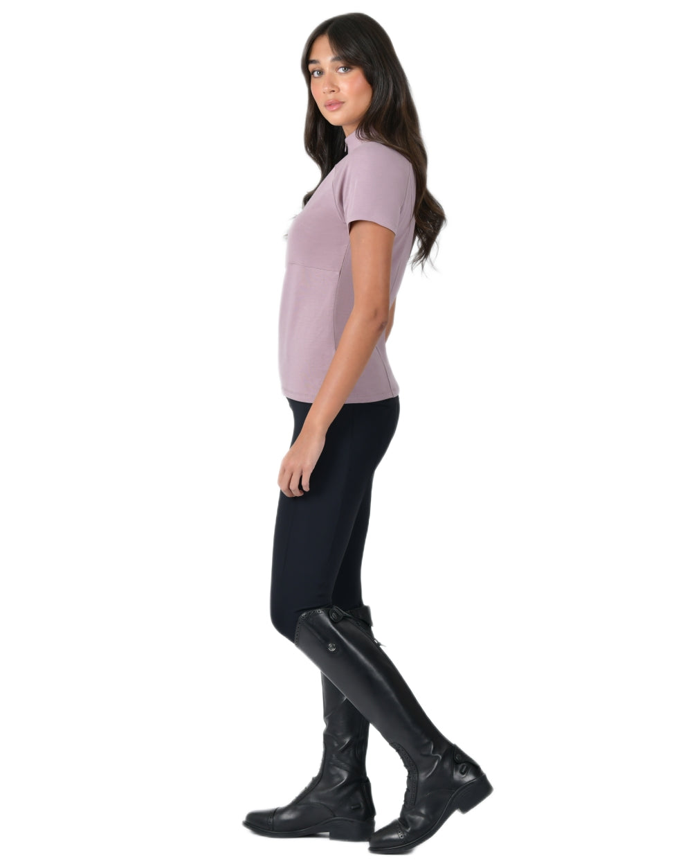 Burnished Lilac coloured WeatherBeeta Womens Bamboo Short Sleeve Performance Base Layer on white background 