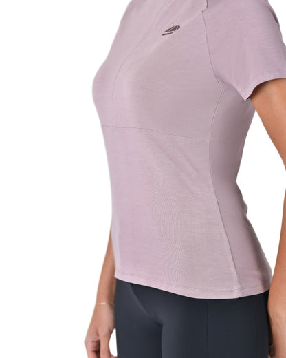 Burnished Lilac coloured WeatherBeeta Womens Bamboo Short Sleeve Performance Base Layer on white background 