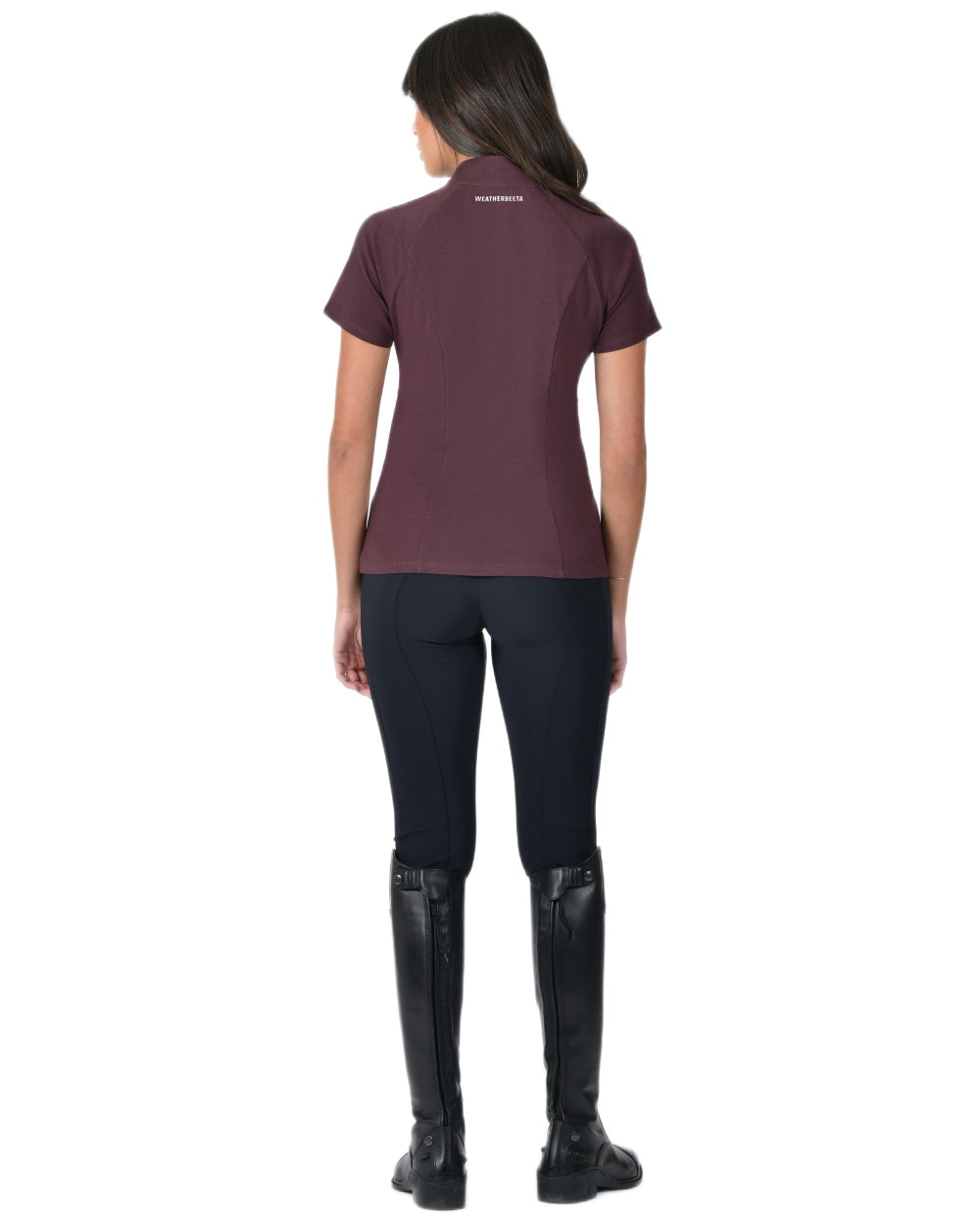 Mulberry coloured WeatherBeeta Womens Bamboo Short Sleeve Performance Base Layer on white background 