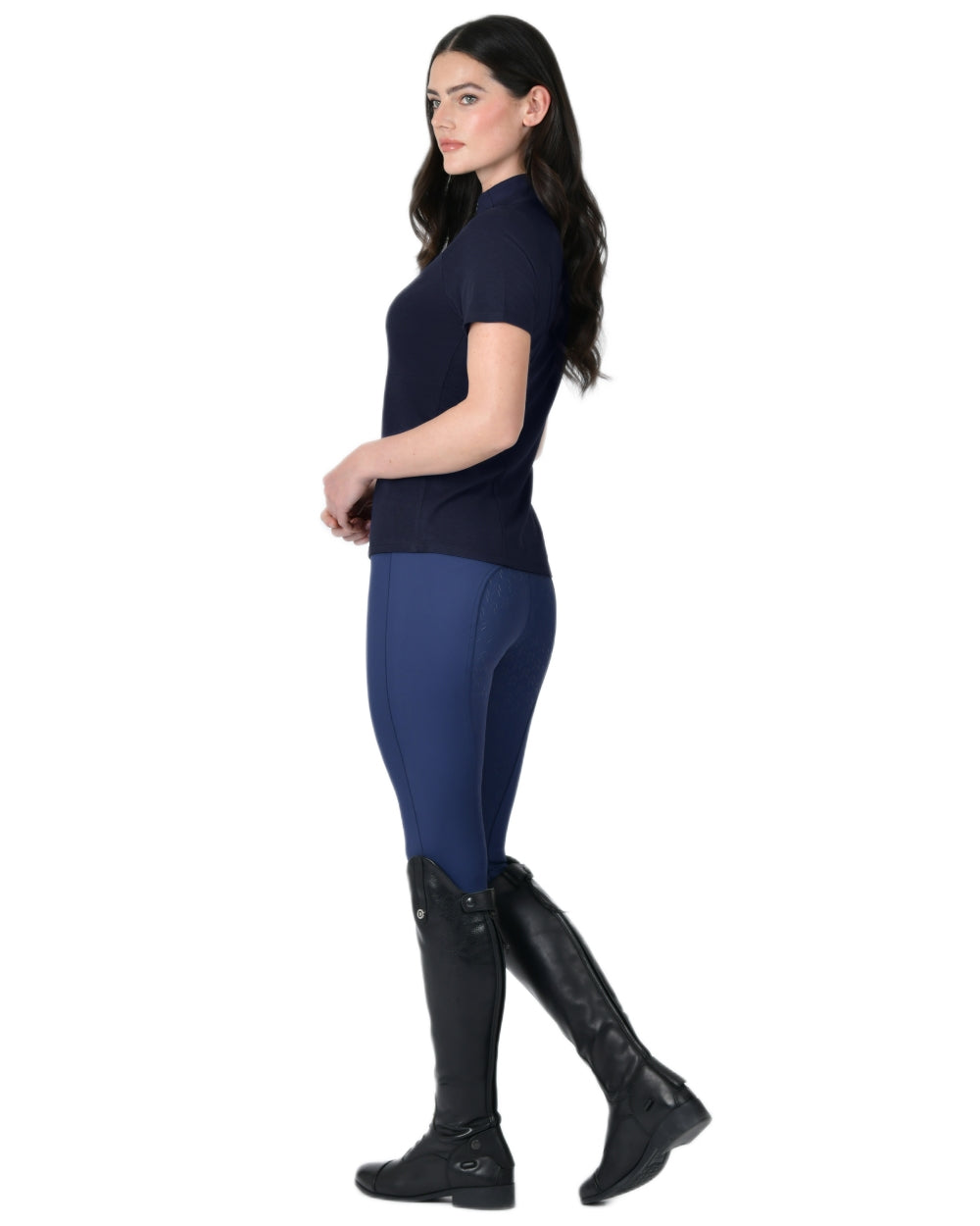 Navy coloured WeatherBeeta Womens Bamboo Short Sleeve Performance Base Layer on white background 