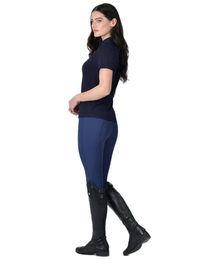 Navy coloured WeatherBeeta Womens Bamboo Short Sleeve Performance Base Layer on white background 