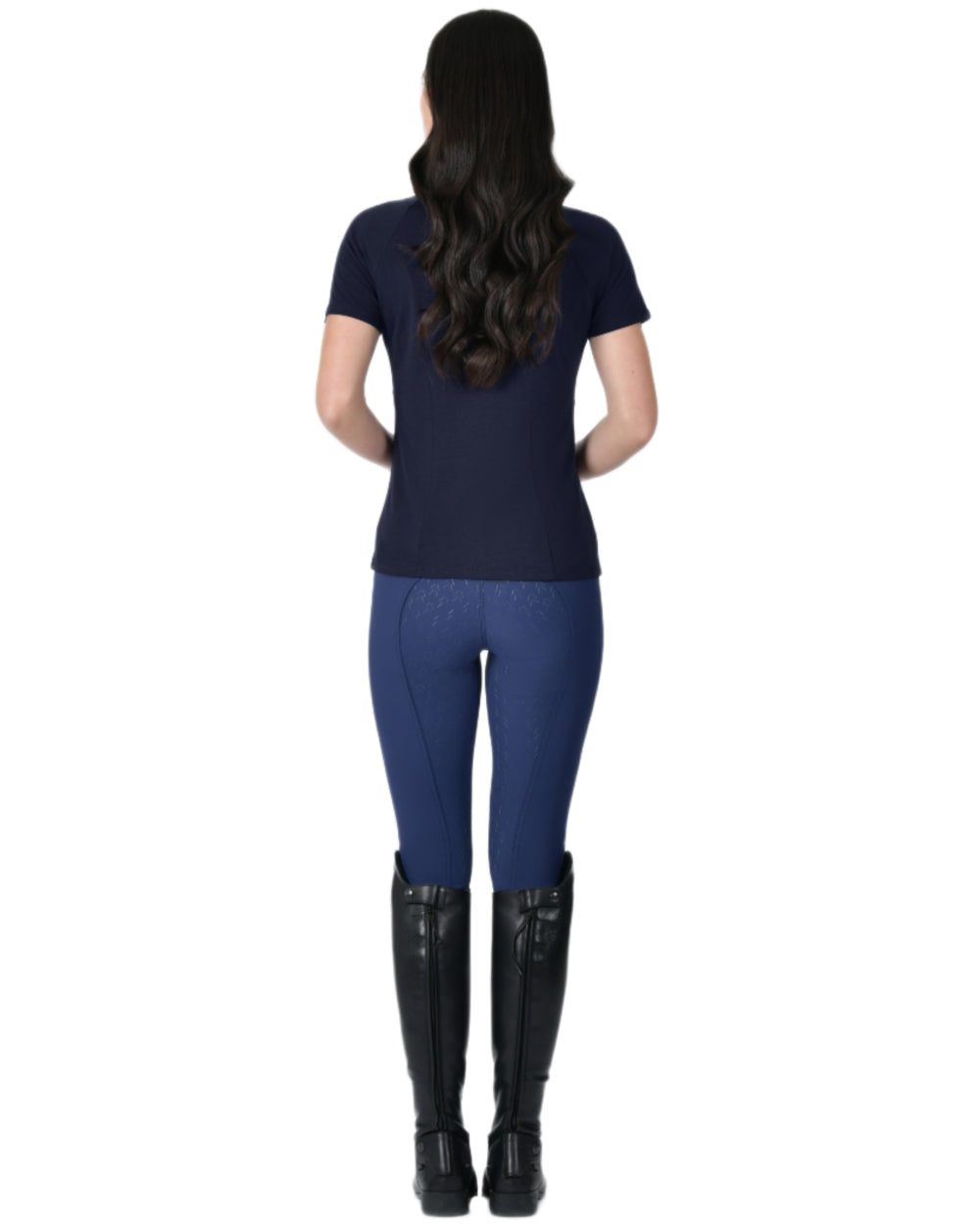 Navy coloured WeatherBeeta Womens Bamboo Short Sleeve Performance Base Layer on white background 