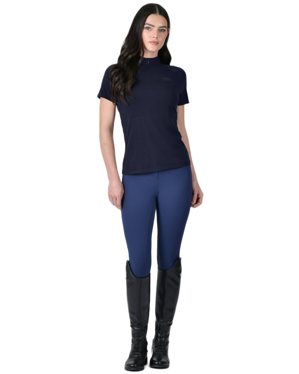 Navy coloured WeatherBeeta Womens Bamboo Short Sleeve Performance Base Layer on white background 