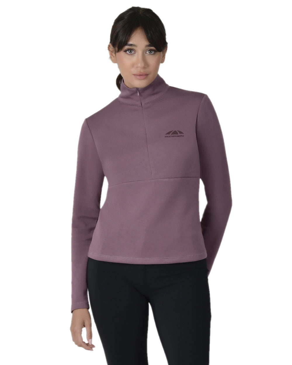 Mauve Wine Coloured WeatherBeeta Womens Copper Half Zip Long Sleeve Mid-Layer on white background 
